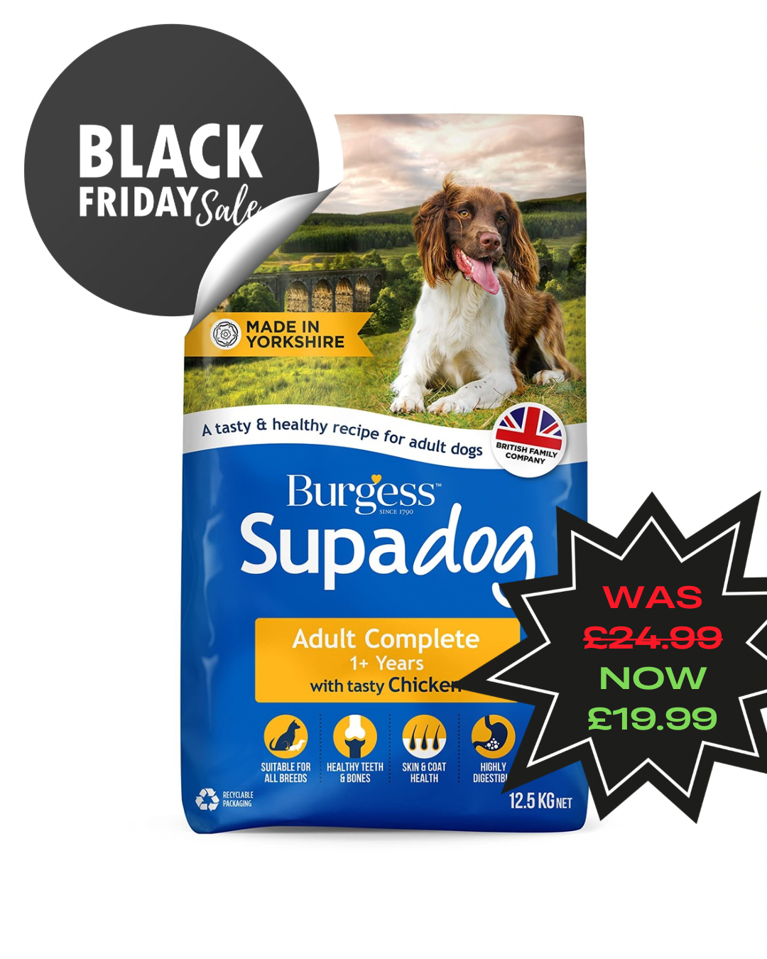 **BLACK FRIDAY OFFER** Burgess Supadog Adult - Rich in British Chicken, Dry Dog Food (12.5kg)