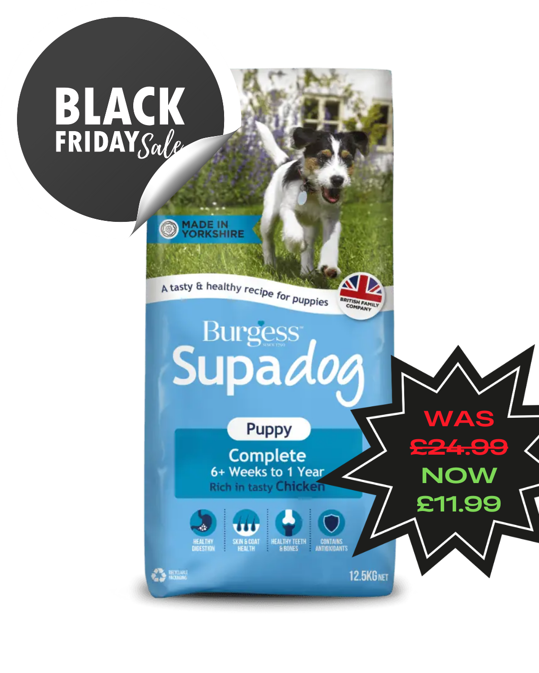 **BLACK FRIDAY OFFER** Burgess Supadog Puppy - Rich in British Chicken, Dry Dog Food (12.5kg)