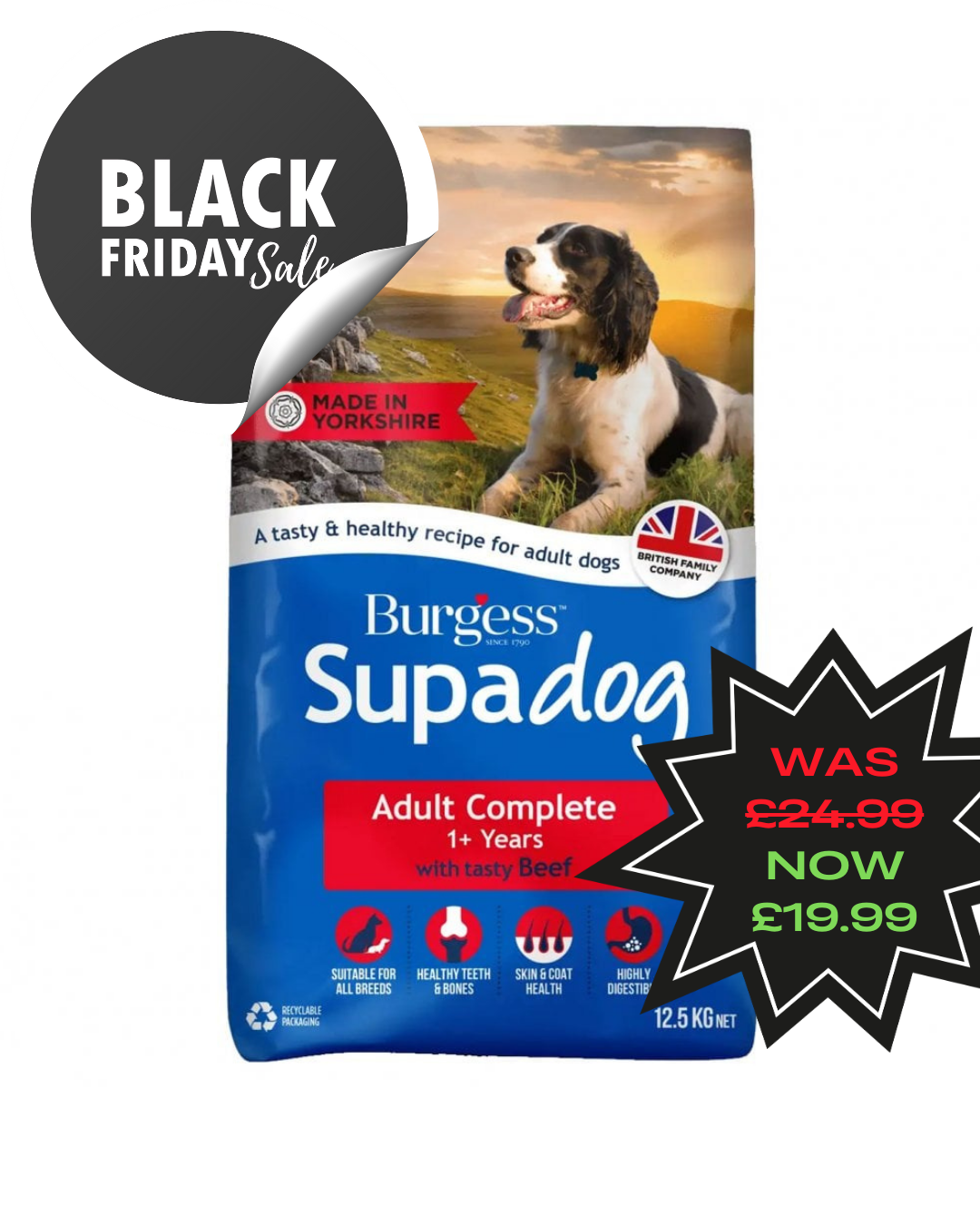 **BLACK FRIDAY OFFER** Burgess Supadog Adult - Rich in British Beef, Dry Dog Food (12.5kg)
